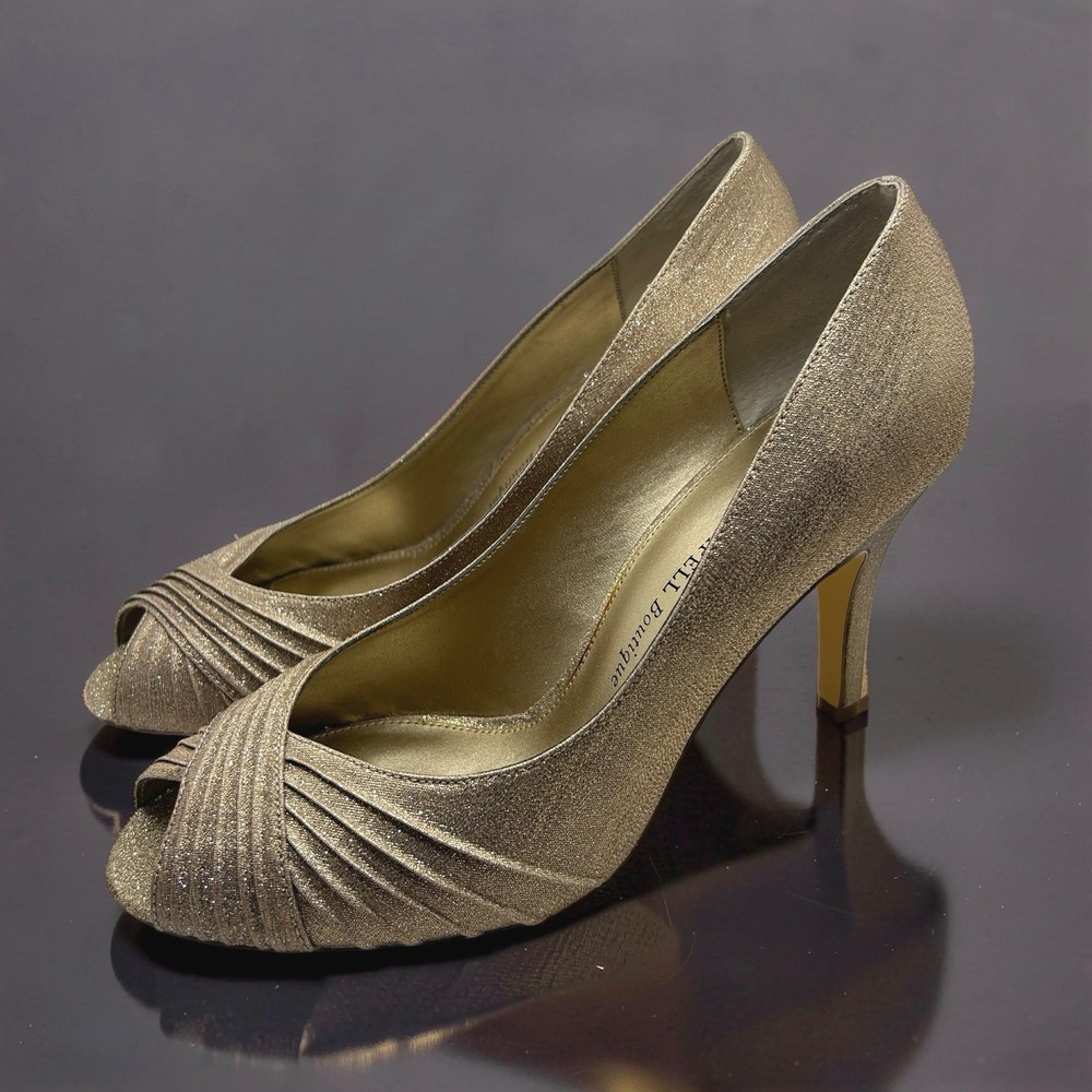 Adrianna Papell Boutique Pump Womens 8.5 Gold Good‎ Metallic Peep Toe Pleated